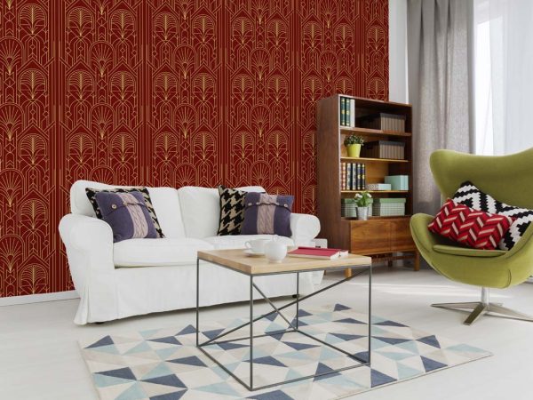 Kingsford, Burgundy Luxe Art Deco Pattern Wallpaper