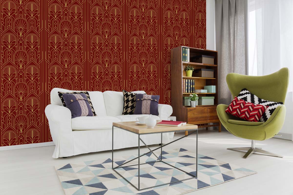 Kingsford, Burgundy Luxe Art Deco Pattern Wallpaper