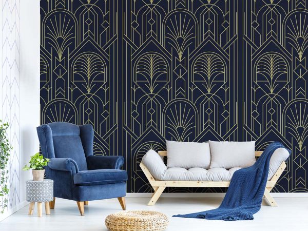 Kingsford, Midnight Luxe Art Deco Pattern Wallpaper