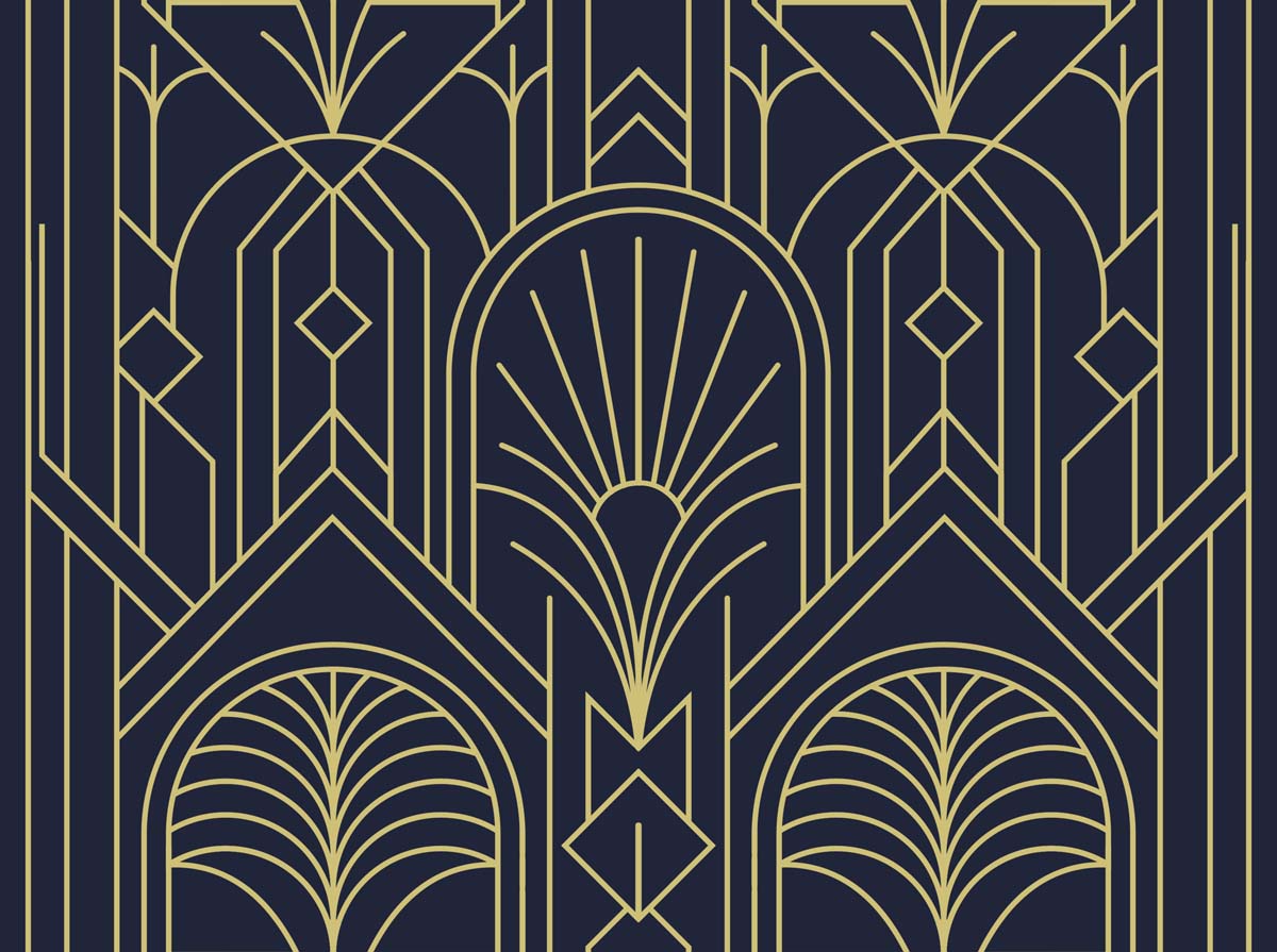 Kingsford, Midnight Luxe Art Deco Pattern Wallpaper