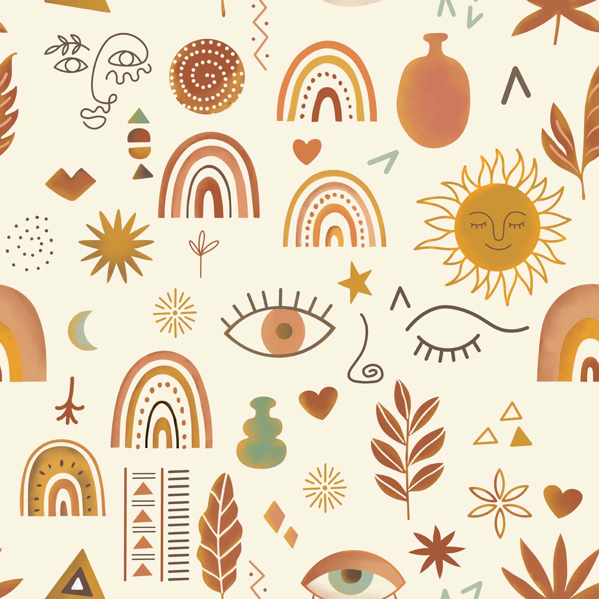 Terrara, Warm Boho Symbols Wallpaper