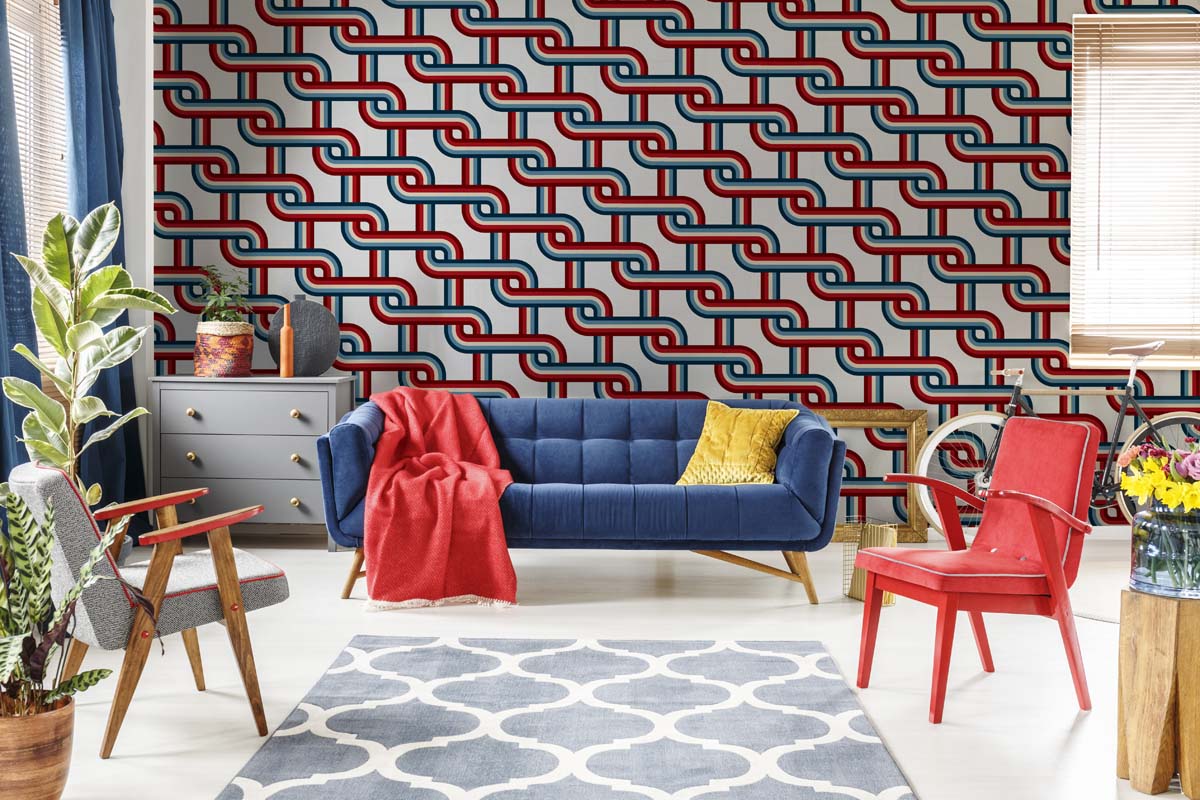 Zyric, Deep Red Woven Chain Curve Geometric Mural
