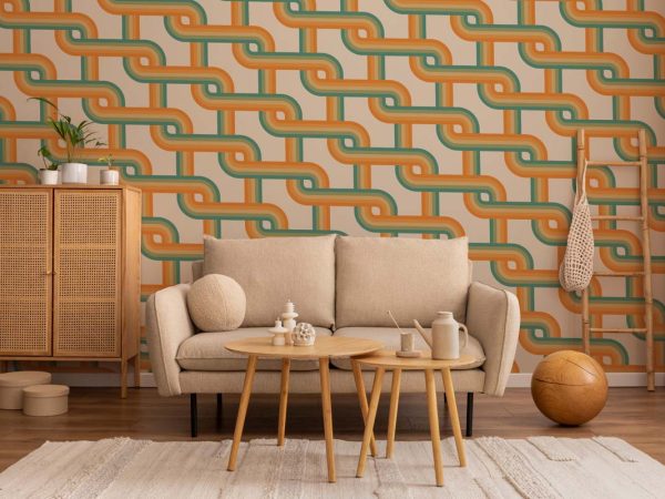 Zyric, Muted Orange Woven Chain Curve Geometric Mural