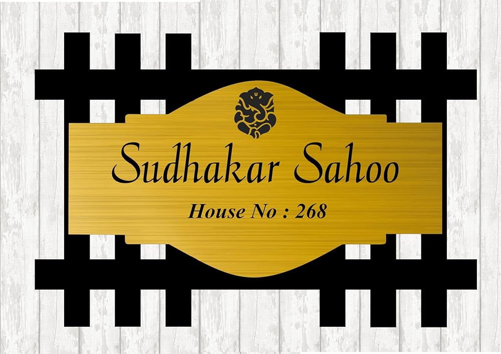 Gugan's Wooden Acrylic Personalized Jali Shaped Name Plate for Home Entrance