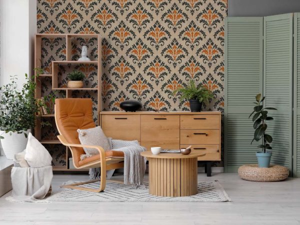 Damaky, Burnt Orange Regal Damask Wallpaper