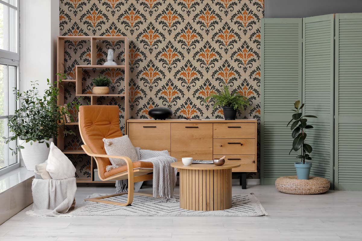 Damaky, Burnt Orange Regal Damask Wallpaper
