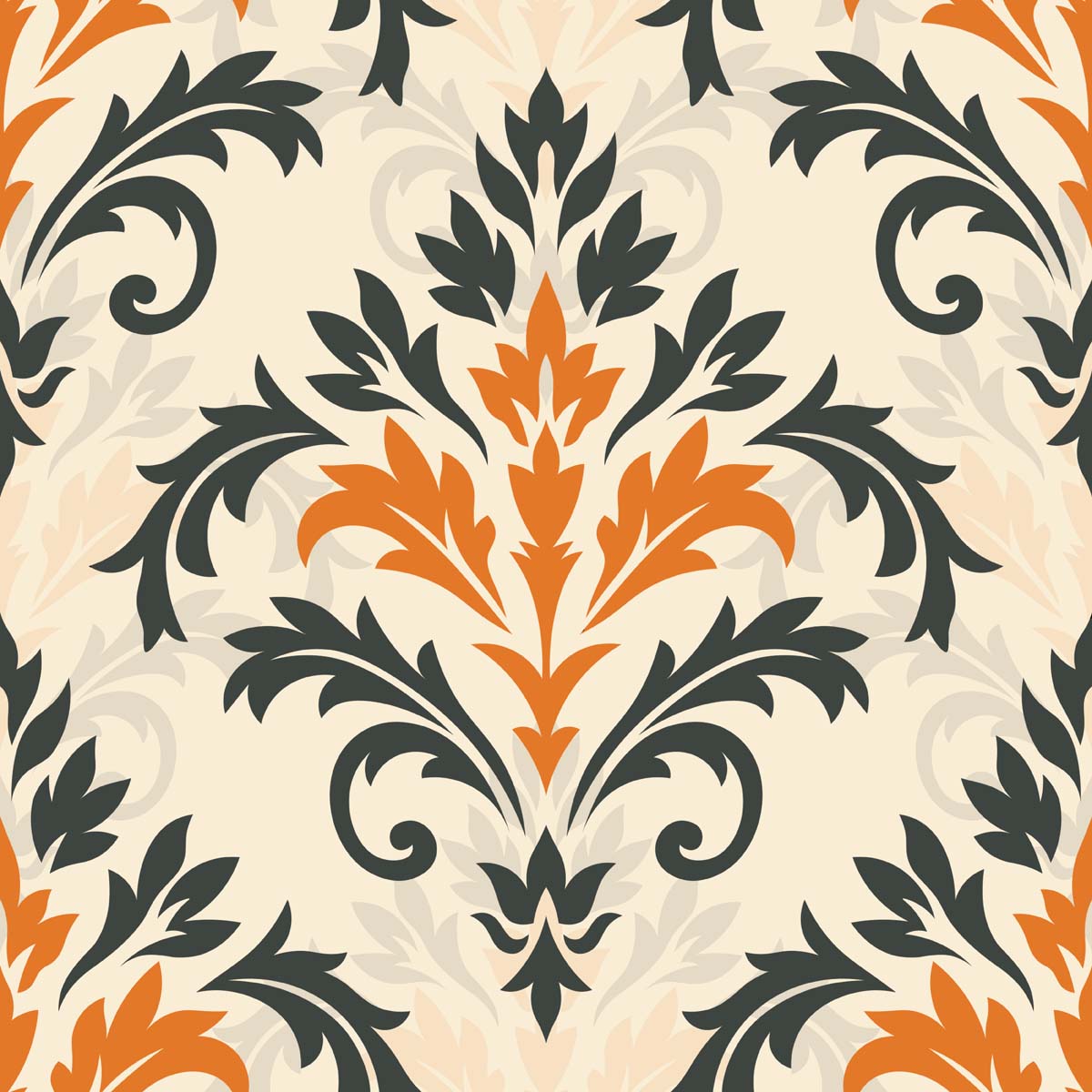 Damaky, Burnt Orange Regal Damask Wallpaper