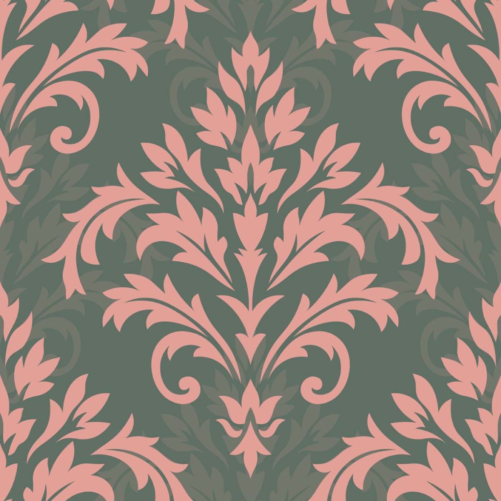Damaky, Muted Olive Green Damask Wallpaper