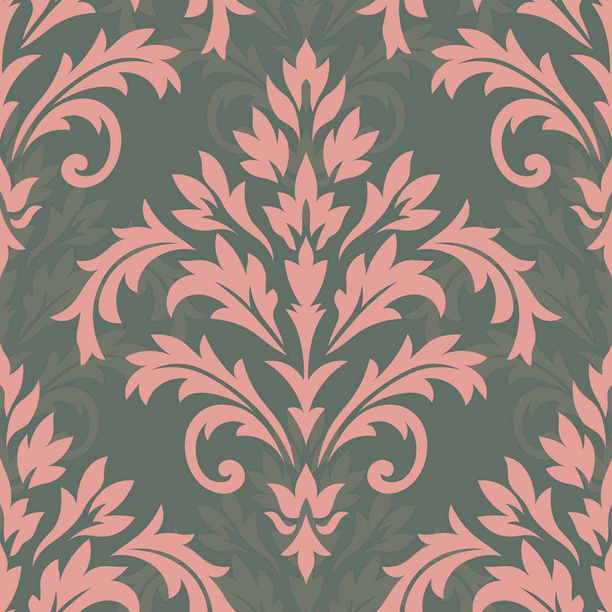Damaky, Muted Olive Green Damask Wallpaper