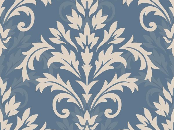 Damaky, Slate Blue Damask Wallpaper