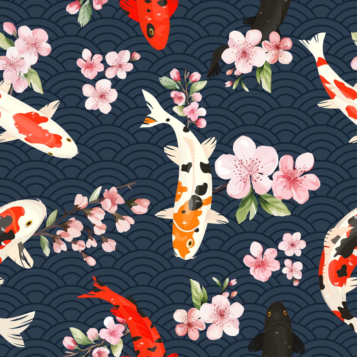 Haruko, Japanese Koi Blossom Wallpaper
