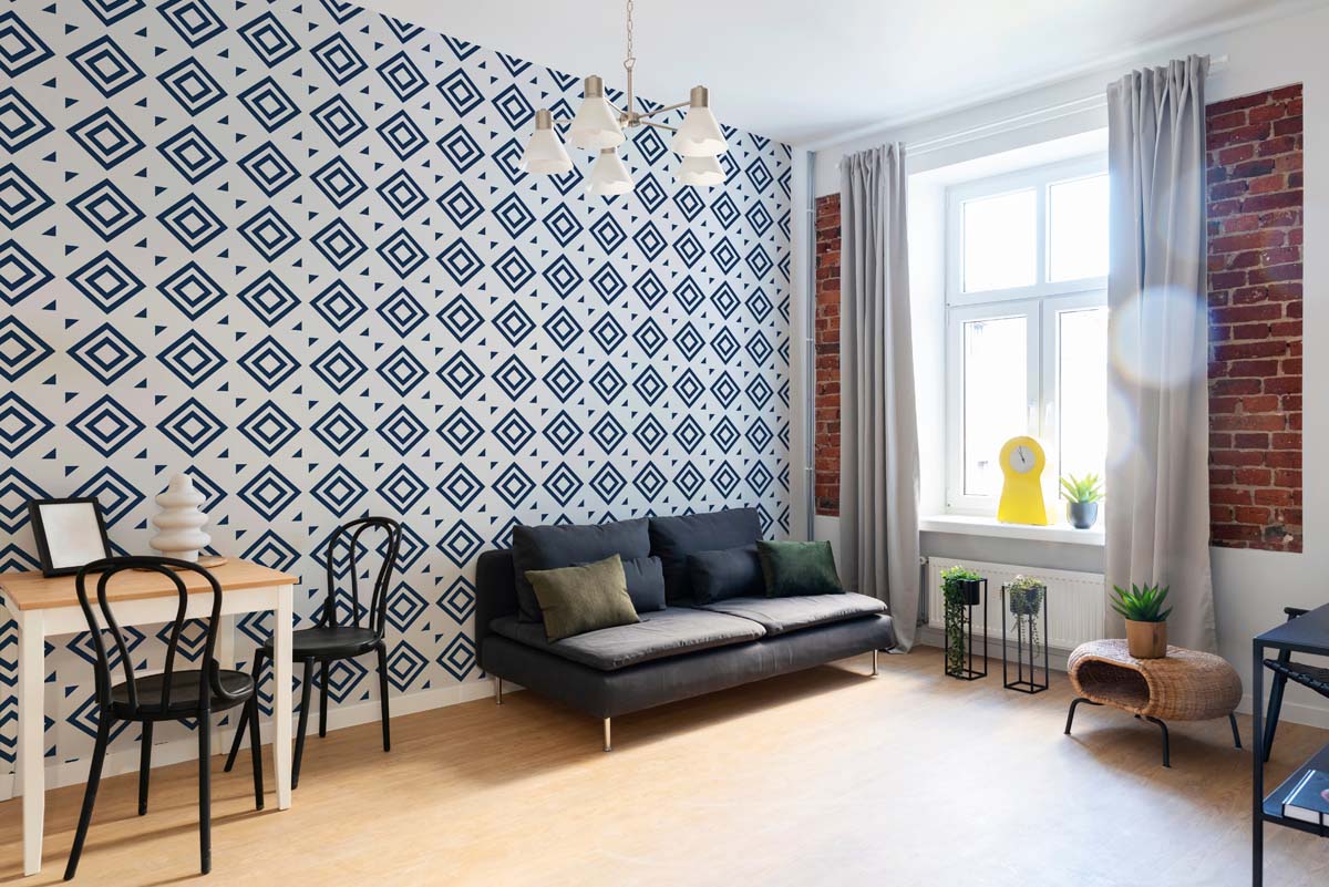Orenda, Minimalist Geometric Blue Diamonds Wallpaper