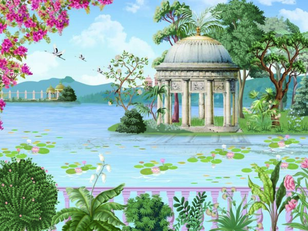 Bougainvillea, Indian Style Lakeside Garden Palace Retreat Wallpaper Mural