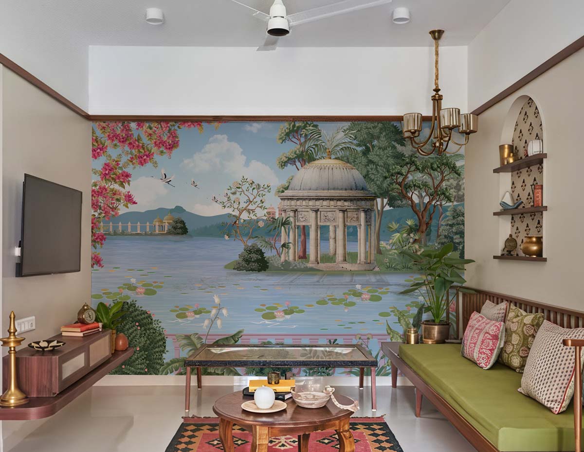 Bougainvillea, Indian Style Lakeside Garden Palace Retreat Wallpaper Mural
