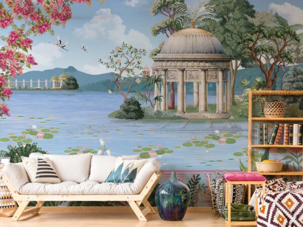 Bougainvillea, Indian Style Lakeside Garden Palace Retreat Wallpaper Mural