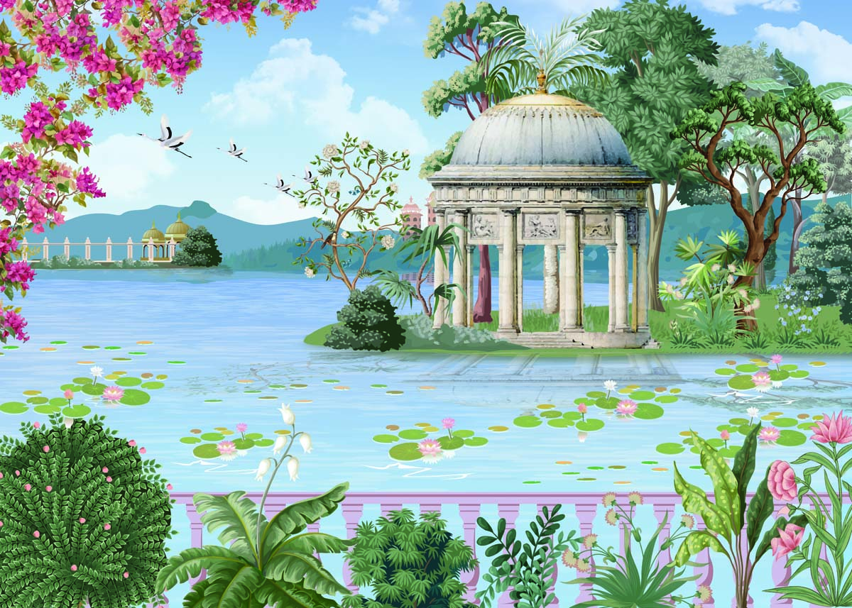 Bougainvillea, Indian Style Lakeside Garden Palace Retreat Wallpaper Mural
