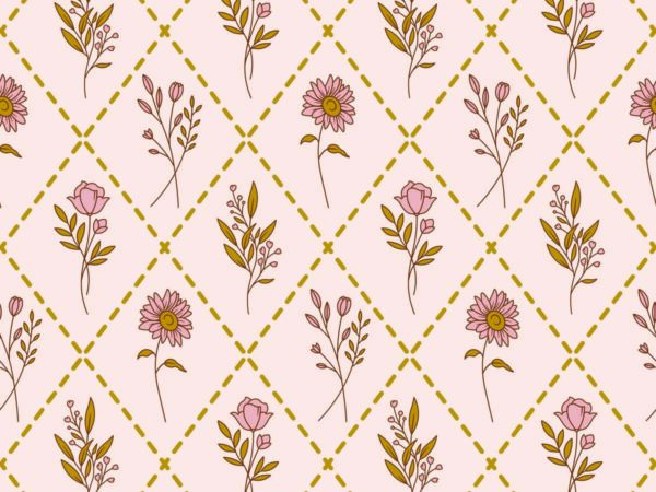 Florisse, Vintage Bloom Grid Floral Wallpaper