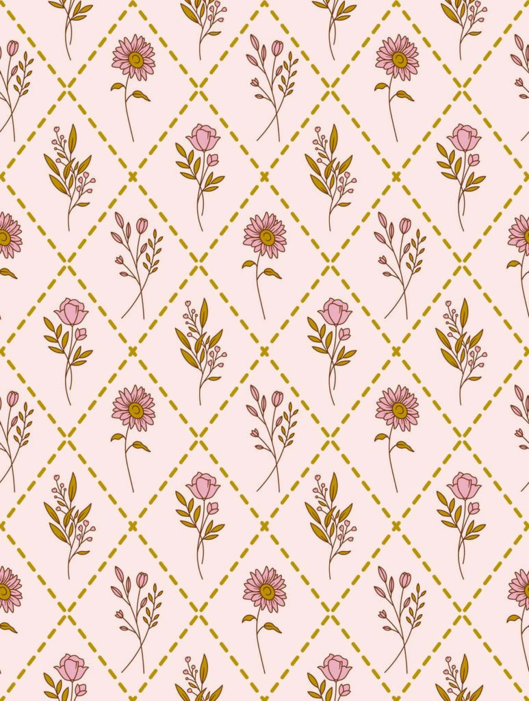 Florisse, Vintage Bloom Grid Floral Wallpaper