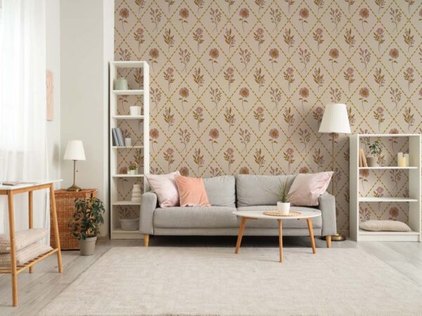 Florisse, Vintage Bloom Grid Floral Wallpaper