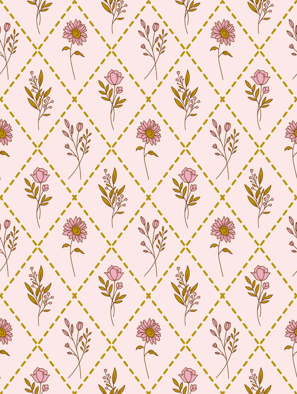 Florisse, Vintage Bloom Grid Floral Wallpaper