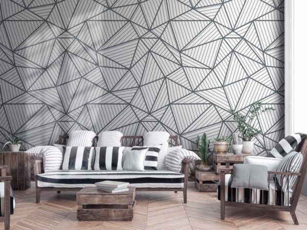 Griselle, Charcoal Grey Minimal Geometric Pattern Wallpaper