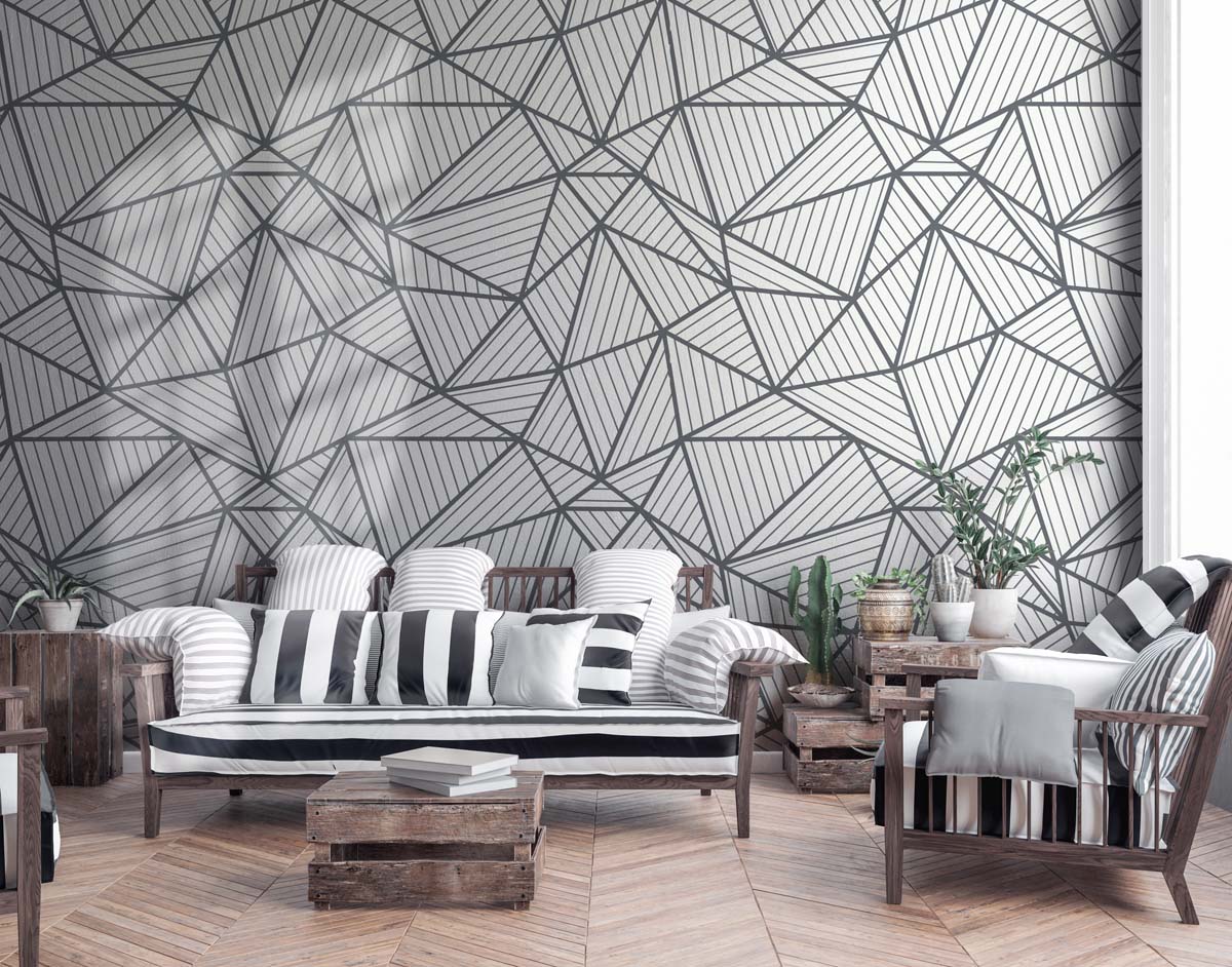 Griselle, Charcoal Grey Minimal Geometric Pattern Wallpaper