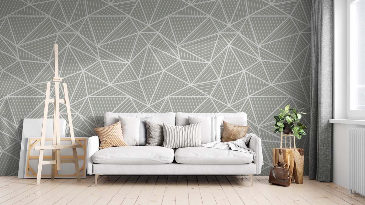 Griselle, Muted Green Minimal Geometric Pattern Wallpaper