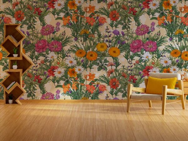 Gardenia, Detailed Cottage Core Floral Motif Wallpaper