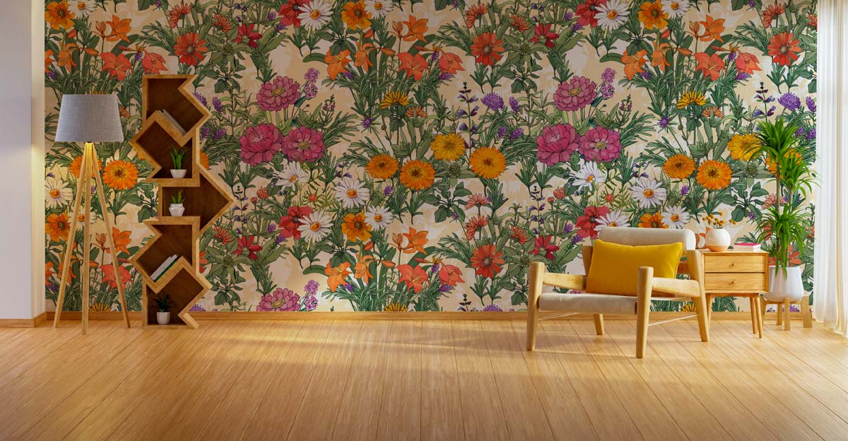 Gardenia, Detailed Cottage Core Floral Motif Wallpaper