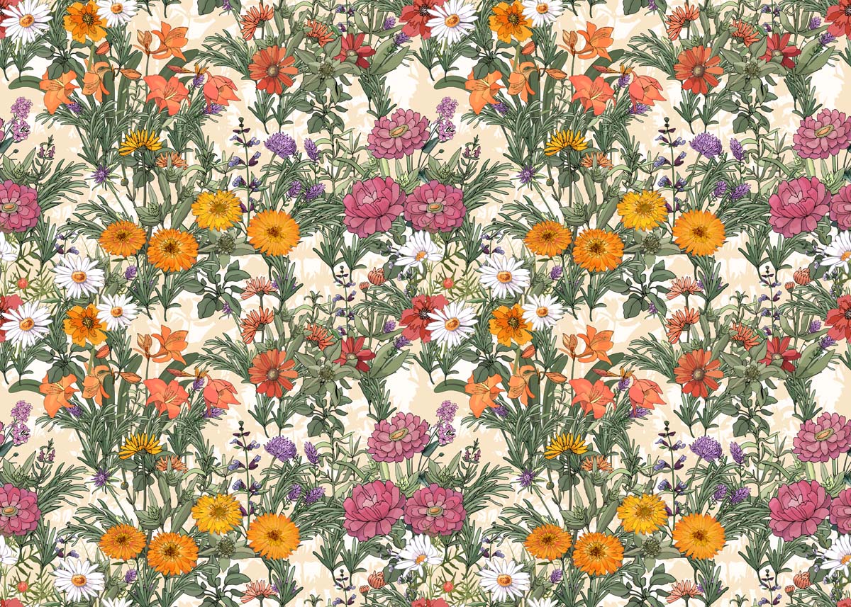 Gardenia, Detailed Cottage Core Floral Motif Wallpaper