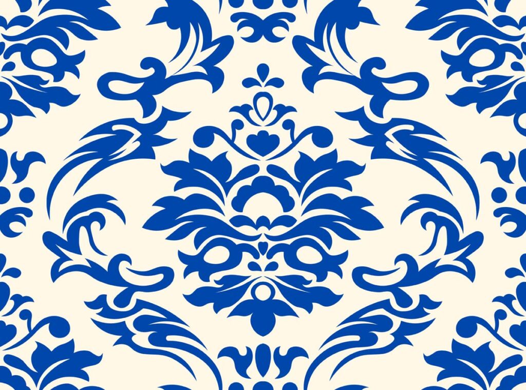 Serin, Royal Blue Damask Elegance Wallpaper