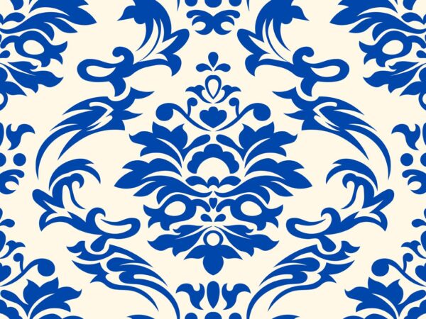 Serin, Royal Blue Damask Elegance Wallpaper