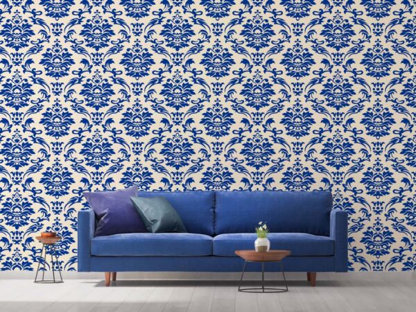 Serin, Royal Blue Damask Elegance Wallpaper