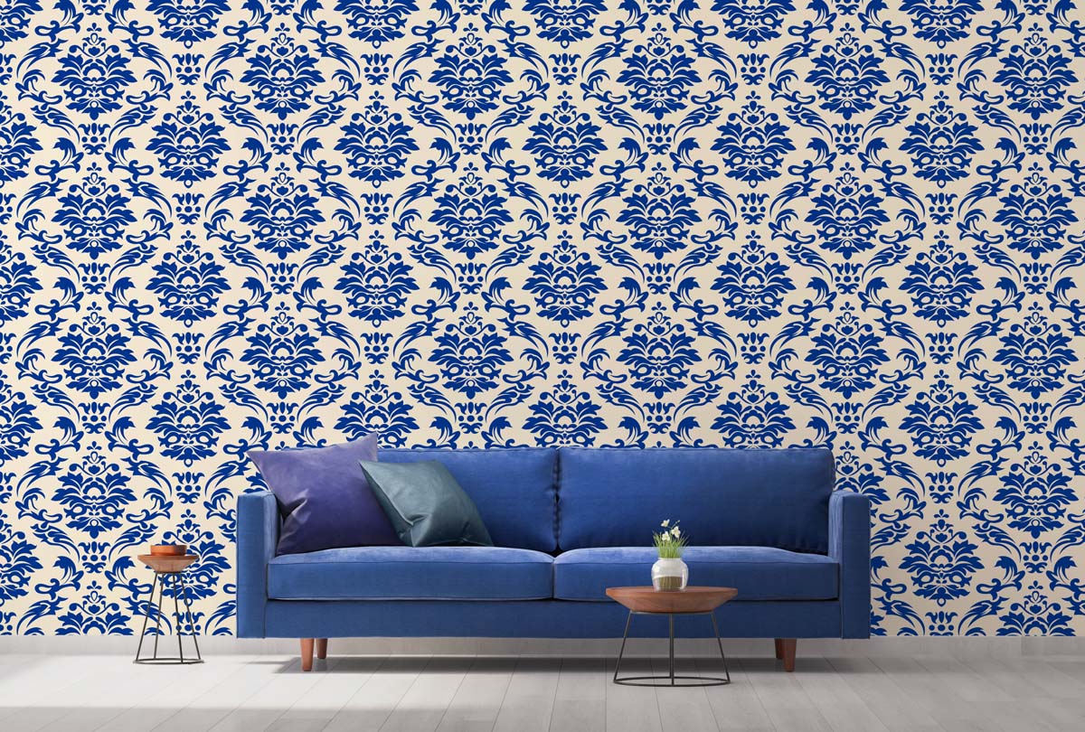 Serin, Royal Blue Damask Elegance Wallpaper