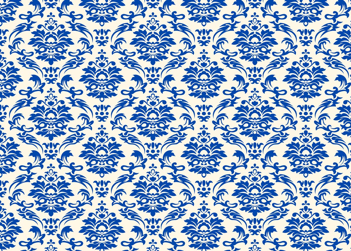 Serin, Royal Blue Damask Elegance Wallpaper