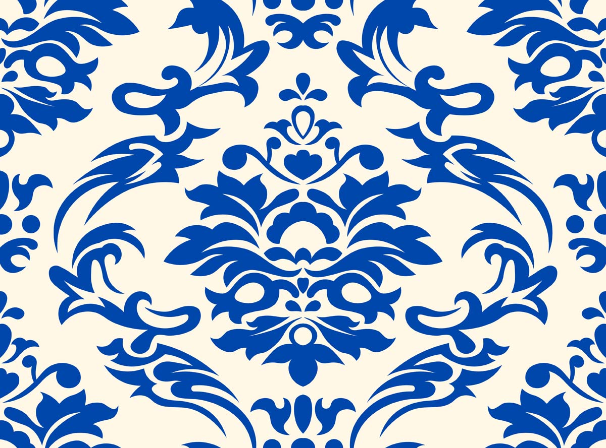 Serin, Royal Blue Damask Elegance Wallpaper