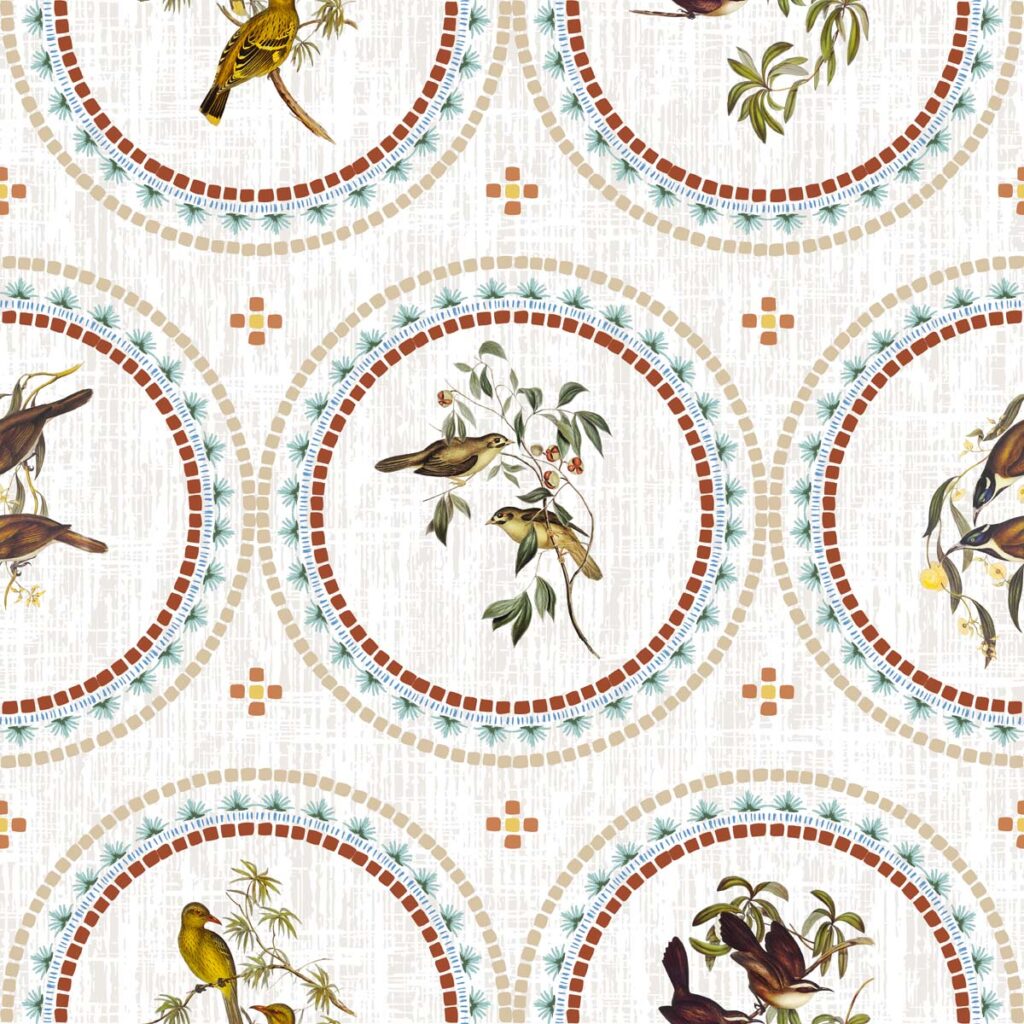 Birdora, Timeless Avian Circle Motif Wallpaper