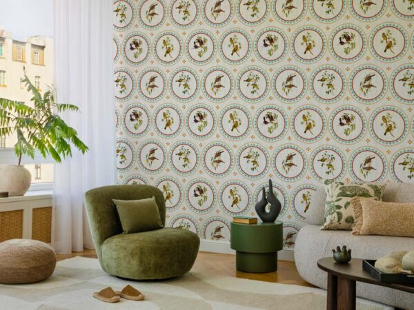 Birdora, Timeless Avian Circle Motif Wallpaper