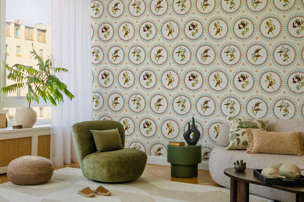 Birdora, Timeless Avian Circle Motif Wallpaper
