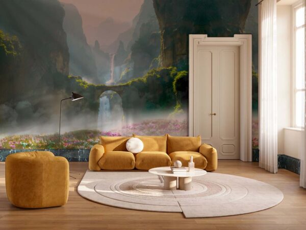 Fairyland, Mystical Grassland Valley with Cascading Waterfalls Mural