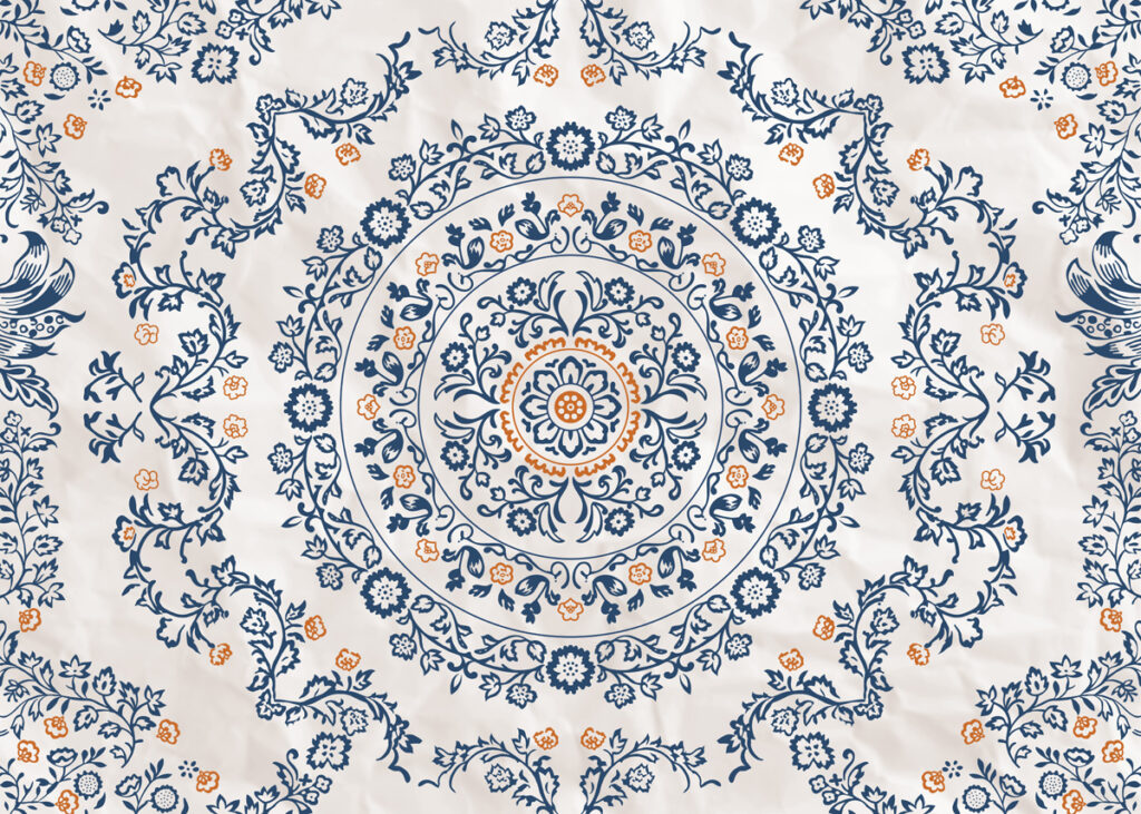 Porcelaine, Delicate Blue Florals Circular Medallion Mural