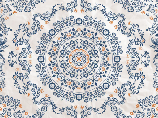Porcelaine, Delicate Blue Florals Circular Medallion Mural