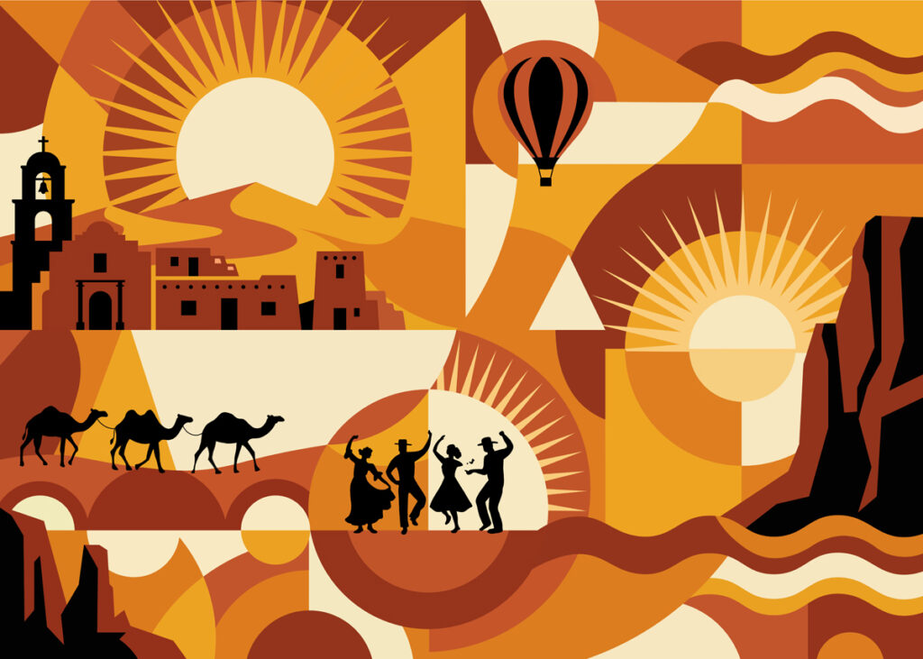 Sunward, Stylized Landscape of Sun and Human Stories Office Mural