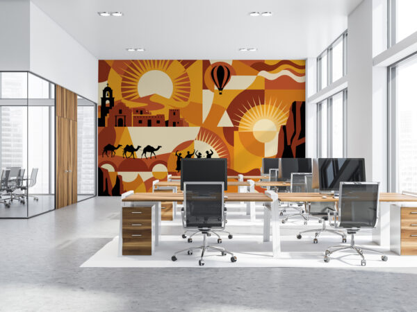 Sunward, Stylized Landscape of Sun and Human Stories Office Mural