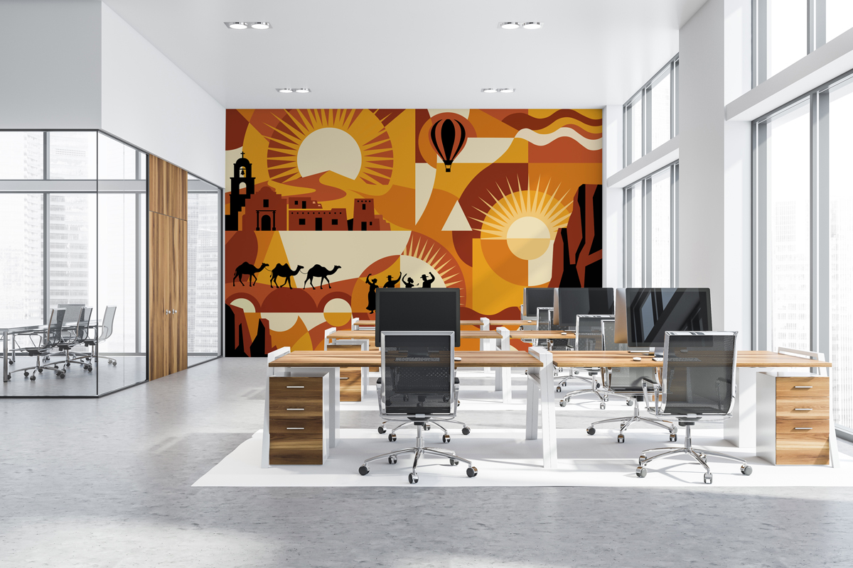Sunward, Stylized Landscape of Sun and Human Stories Office Mural